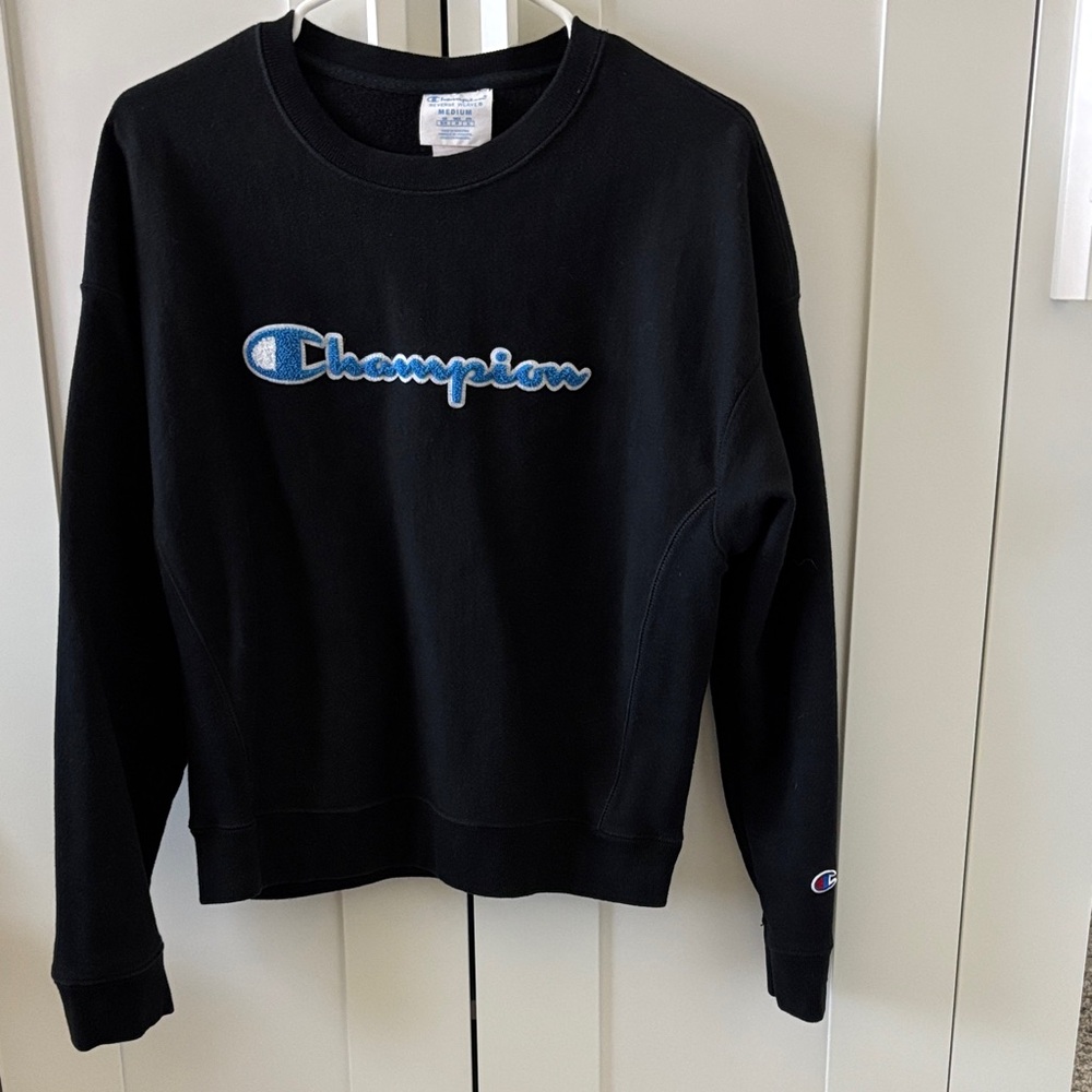 Vintage Champion Reverse Waive Black Crew Neck Sweatshirt Pullover Size M